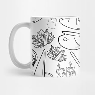 Witchy Cartoon Pattern (black and white), made by EndlessEmporium Mug